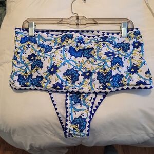 New 2 piece women blue & Yellow tube top style swimsuit